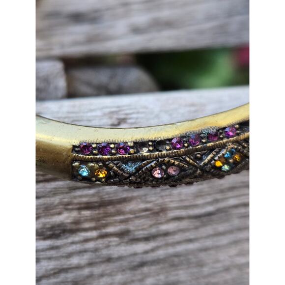 2 Heidi Daus Hinged Bronze Tone Multi Color Swarovski Crystal Bangle Bracelets - Picture 8 of 10